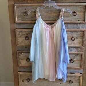 Belle France cold shoulder silk blend wing sleeve top size M